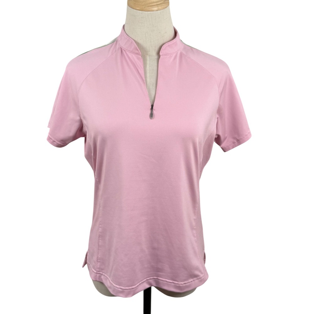 Adidas M Golf Polo Shirt Pink ClimaCool Quarter Zip‎ Athletic Sporty Tennis Y2K